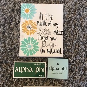 Alpha Phi stickers and Board